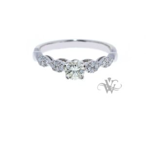 ROUND BRILLIANT CUT CENTRE DIAMOND WITH PAVE DIAMONDS ON THE BAND #2600