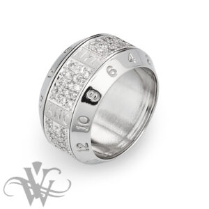 WHITE GOLD AND STAINLESS STEEL TIMEZONE RING WITH DIAMONDS #2615