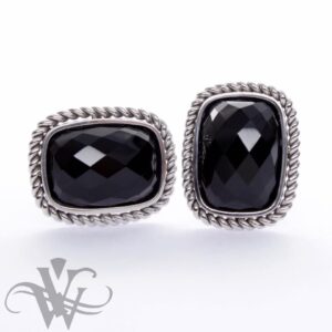 WHITE GOLD CUFFLINKS WITH ONYX #M35