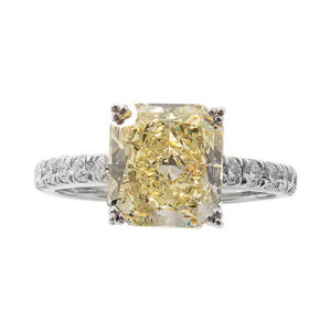 INTENSE FANCY YELLOW RADIANT CUT DIAMOND WITH PAVE BAND #2312