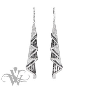 BLACK AND WHITE DIAMOND DROP FAN EARRINGS #E1692