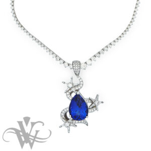 TANZANITE PENDANT WITH BAGUETTE AND ROUND DIAMONDS #P1160