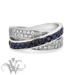 WHITE GOLD SAPPHIRE AND DIAMOND RUSSIAN WEDDING BAND #3012