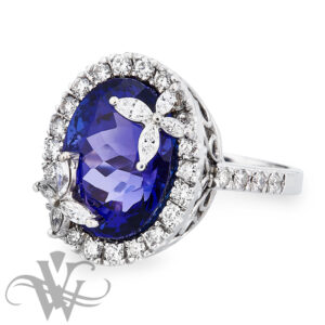 OVAL TANZANITE SET WITH DIAMOND BUTTERFLIES #3187