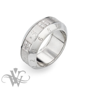 WHITE GOLD AND STAINLESS STEEL TIMEZONE RING WITH DIAMONDS #1846