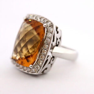 WHITE GOLD CITRINE AND DIAMOND RING #2662