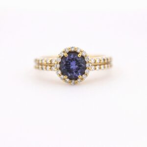 YELLOW GOLD TANZANITE AND DIAMOND RING #3497