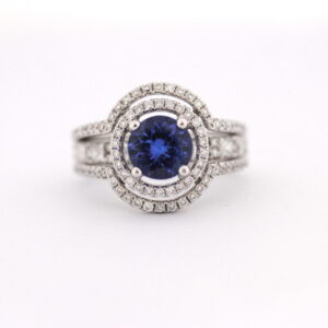 WHITE GOLD TANZANITE AND DIAMOND RING #3718