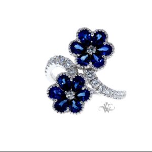 SAPPHIRE AND DIAMOND FLOWER RING #3607