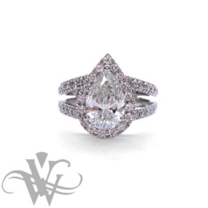 PEAR SHAPED DIAMOND SET IN PLATINUM WITH DOUBLE BAND #8882