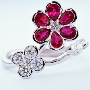 RUBY AND DIAMOND FLOWER RING #8801