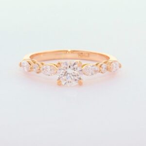18CT ROSE GOLD RING WITH ROUND AND MARQUISE DIAMONDS #3977