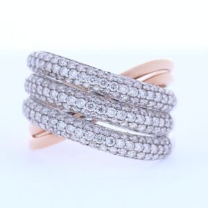 WHITE AND ROSE GOLD FIVE BAND PAVE DIAMOND RING #8808