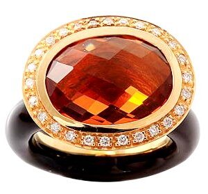 CITRINE AND DIAMOND ENAMEL RING #1890