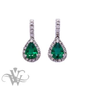 PEAR SHAPED EMERALD AND DIAMOND DROP EARRINGS #E2072